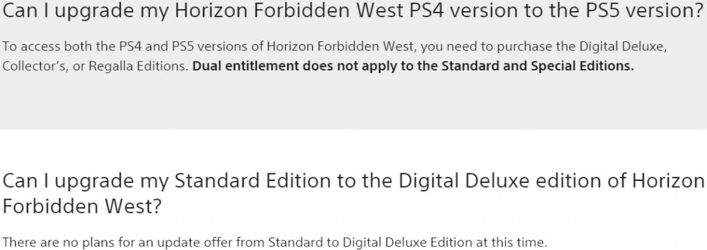 Horizon Forbidden West upgrade FAQ