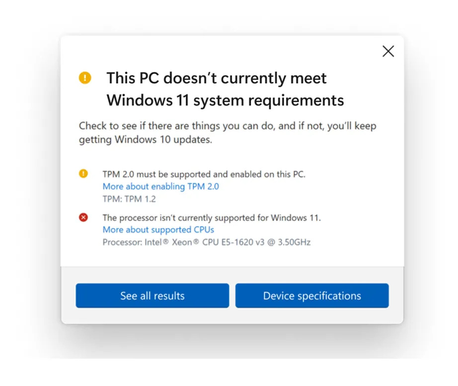 Windows PC nesuportat