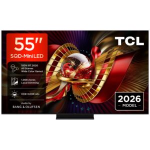 Televizor TCL SQD-MiniLed 55C8L, 139 cm, QLED, Smart Google TV, 4K Ultra HD, 144Hz, Sunet Bang & Olufsen, Clasa E (Model 2026)