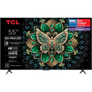Televizor TCL QD-MiniLed 55C6K, 139 cm, QLED, Smart Google TV, 4K Ultra HD, 144Hz, Clasa F